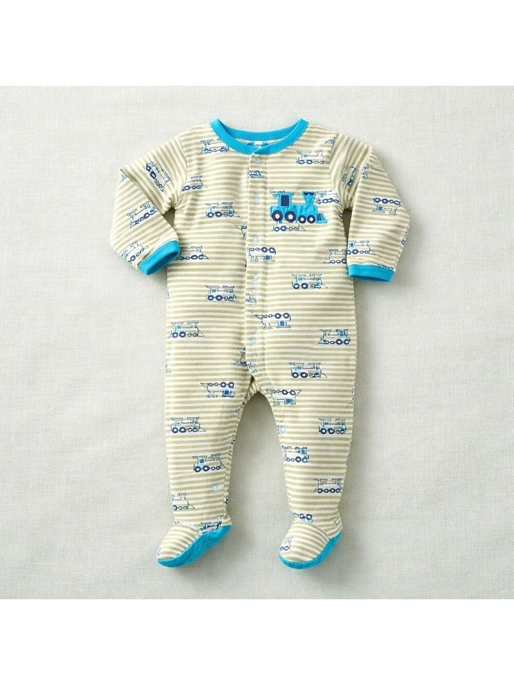 Pekkle Baby Boys Footed Sleeper Train Stripe 12M